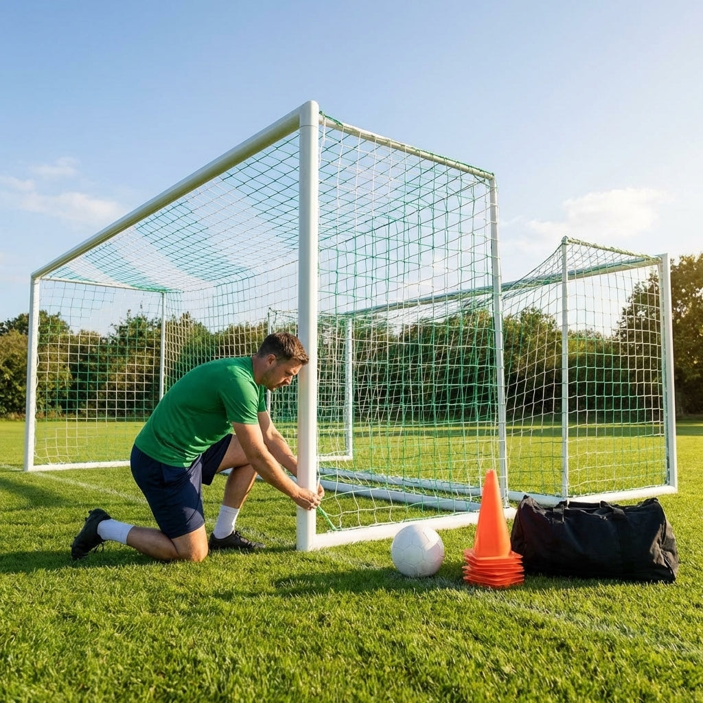 Football goal nets 24 x 8 ft, durable HDPE for clubs and schools