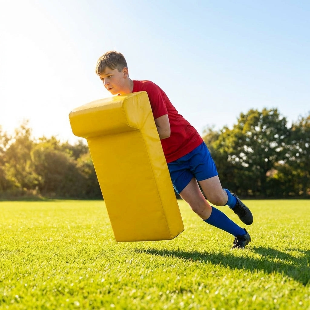 Yellow tackle shield with top wedge for training