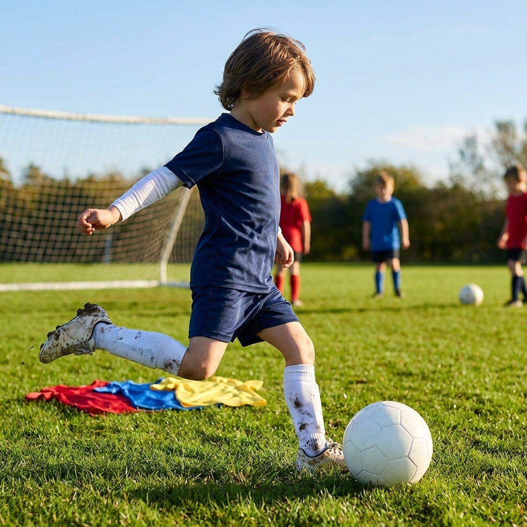 Kids' base layer top in vibrant colours for ages 5-10, ideal for sports