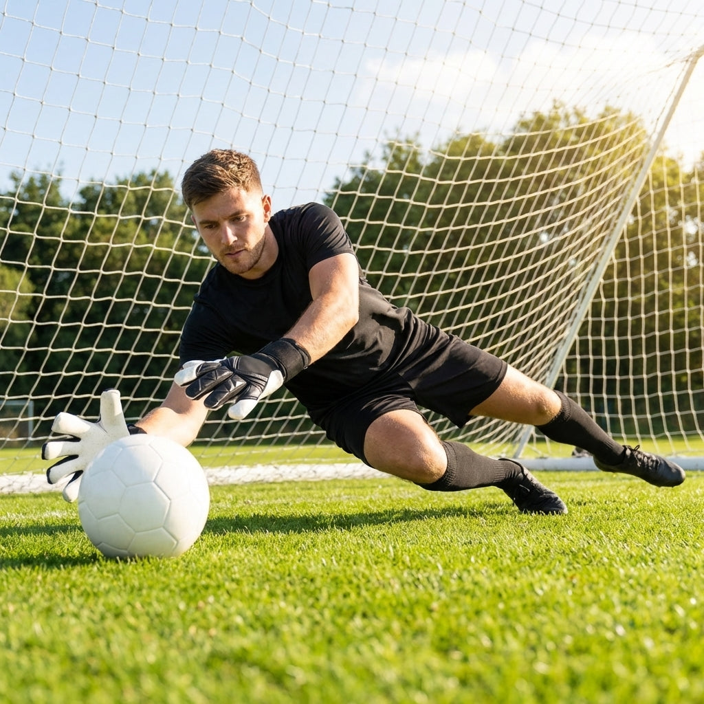 Hybrid goalkeeper gloves in white and black with neoprene backhand