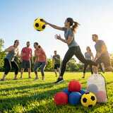 7in cloth dodgeball in red, blue, and yellow/black, perfect for indoor sports