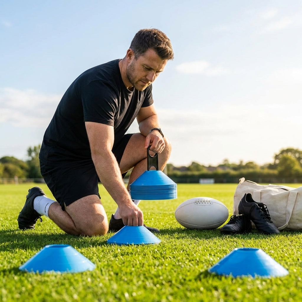 Colourful training marker cones for sports fields