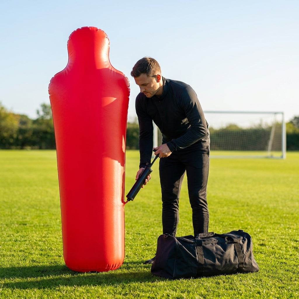 Inflatable football mannequins available in multiple sizes for training use