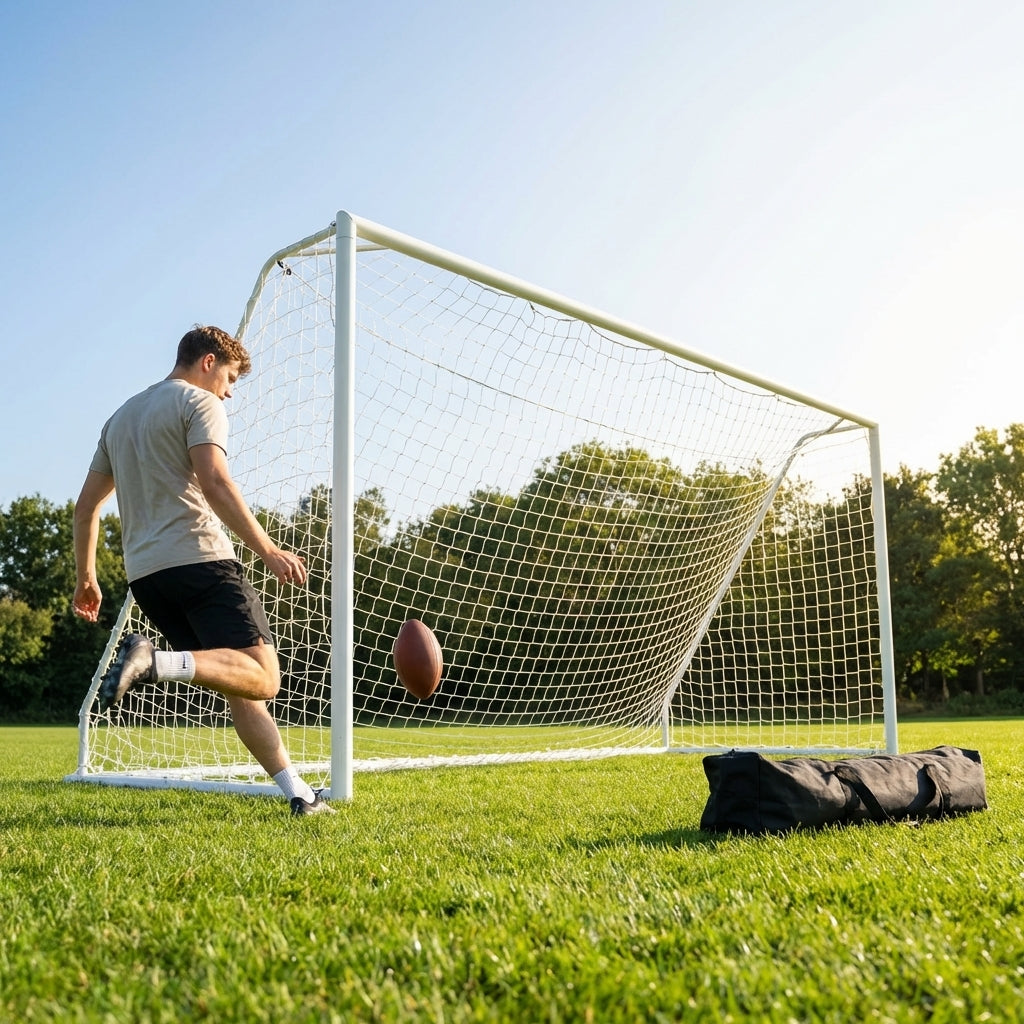 Aluminium football goal 12x6ft with weatherproof net
