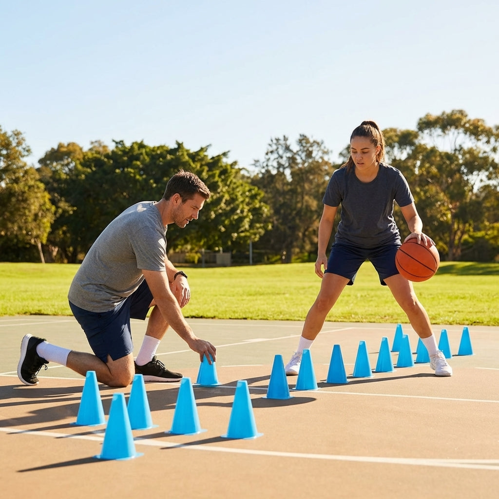 Multi-coloured basketball training marker cones