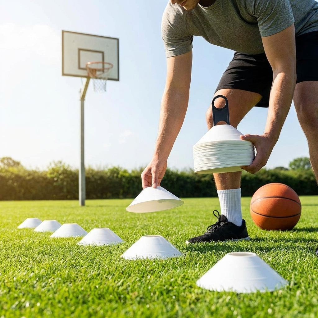 Multi-coloured basketball training marker cones