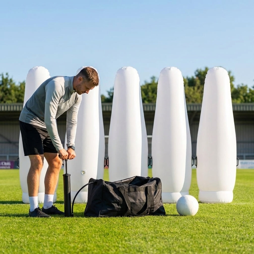 Inflatable football mannequins available in multiple sizes for training use