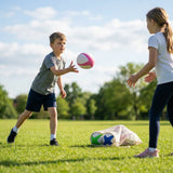 Mini Rugby Balls in Size 2, perfect for junior training, available in Blue, Green, and Pink