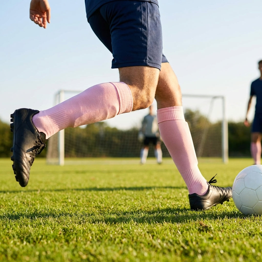 Pre-cut football socks in various sizes and colours for enhanced comfort