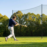 Ball stop netting system with steel posts and HDPP netting