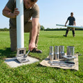 Hinged adapters for rugby posts in galvanised steel