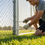 Galvanised steel goal anchor chains securing sports goals