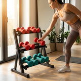 Dumbbell tree rack for home and gym, steel and rubber construction