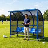 Mobile team shelter with aluminium frame for sports pitches