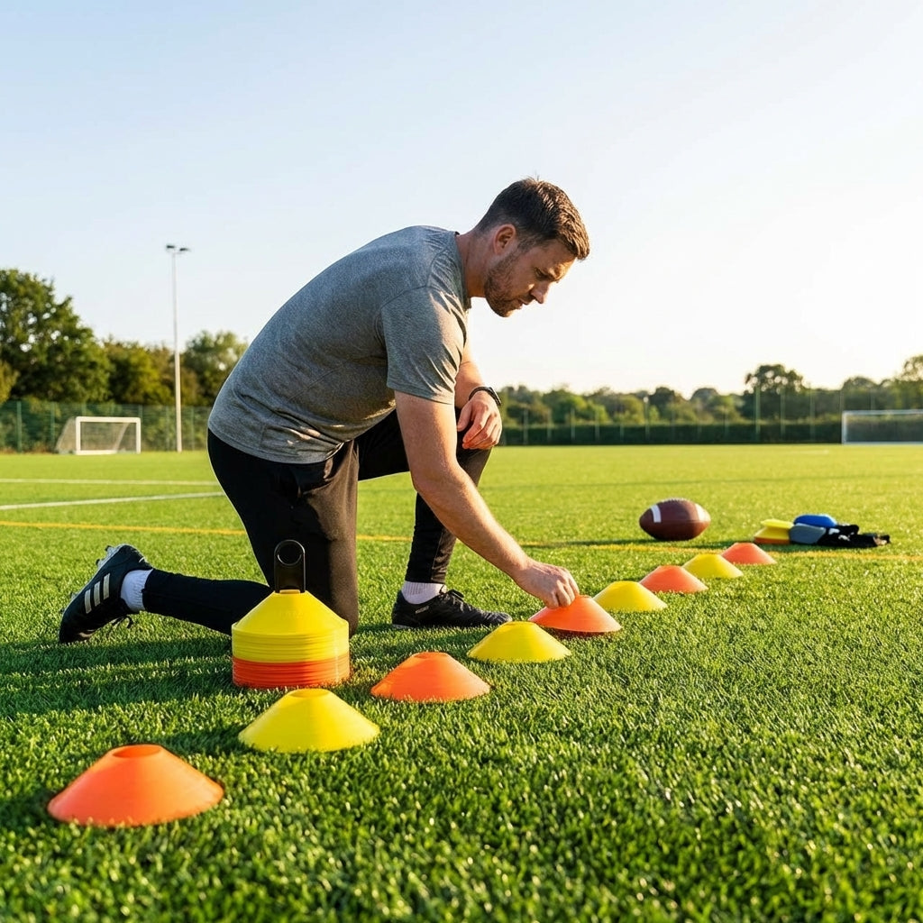 Training marker cones in vibrant colours for sports training