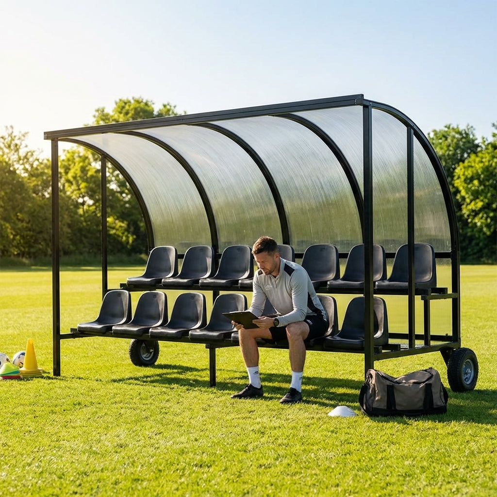 Aluminium sports team shelter with two tiers for sports facilities