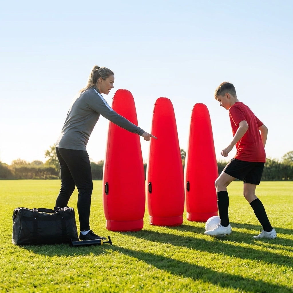 Inflatable football mannequins available in multiple sizes for training use