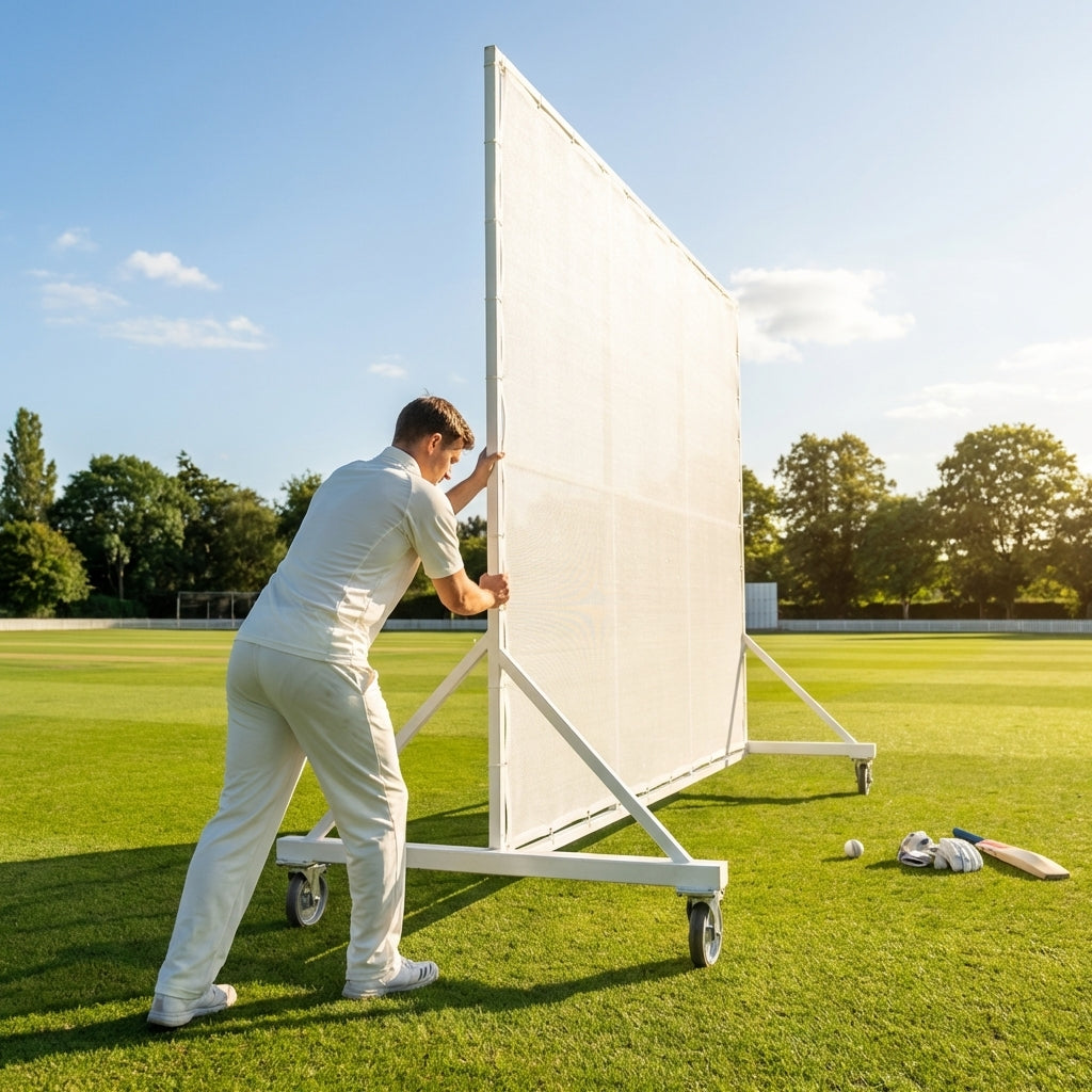Cricket sight screen with galvanised steel frame and ultrafine mesh