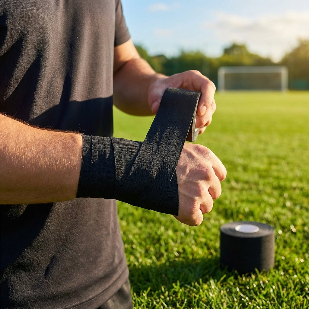 Elastic Adhesive Bandage Tape – Black/White – Cotton Spandex – Sports & Physio Use