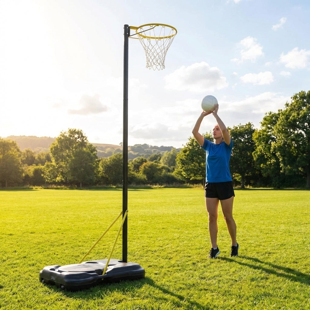 Adjustable netball posts for indoor and outdoor use