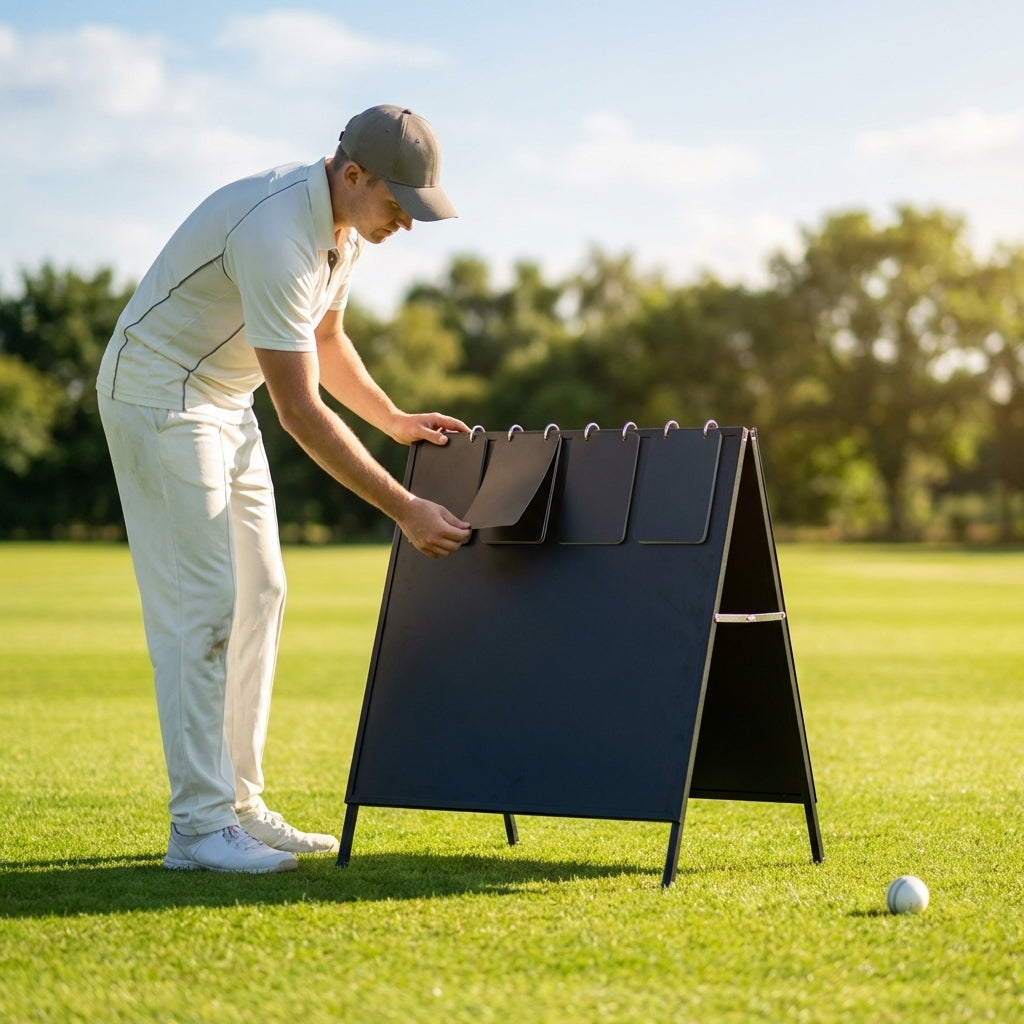 Portable cricket scoreboard, black, with clear number display