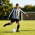 Men's Striped Football Kit with long-sleeve top, shorts, and socks