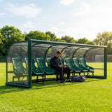 Fixed team shelter with aluminium frame and polycarbonate panels for sports