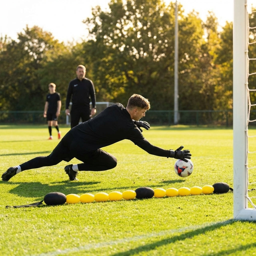 Goalkeeper training rope with floats, ideal for reflex improvement