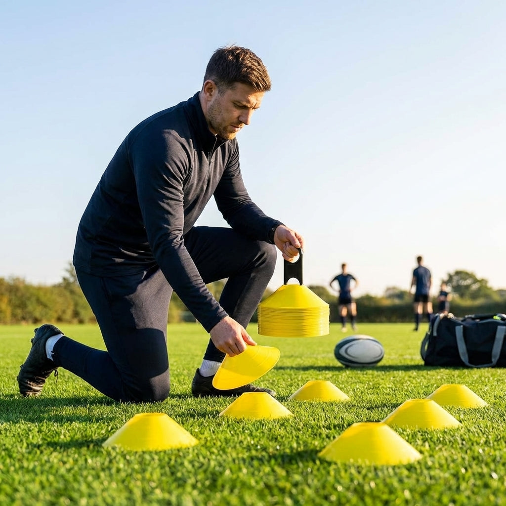Rugby Training Marker Cones in multiple colours with cone stand