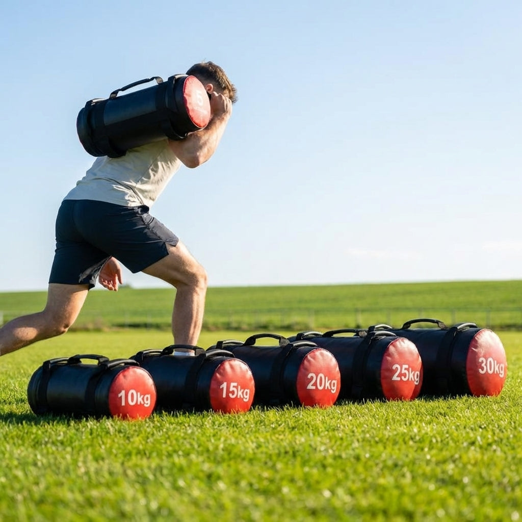 Power Weight Bags in black, available in 5-30kg for gym and home workouts