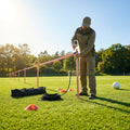Football crowd control barrier with PVC poles for outdoor use