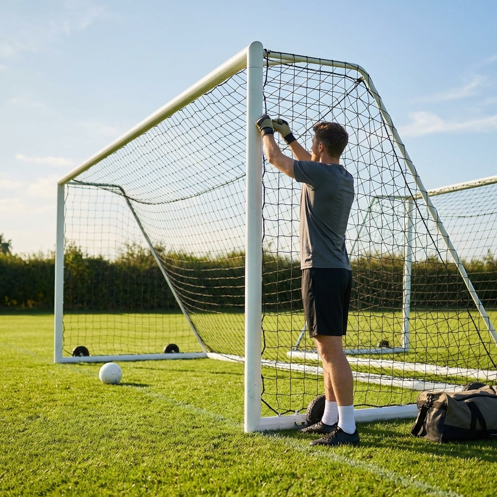 Football goal nets 24 x 8 ft, durable HDPE for clubs and schools