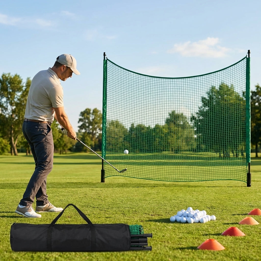 Ball stop netting system with steel posts and HDPP netting