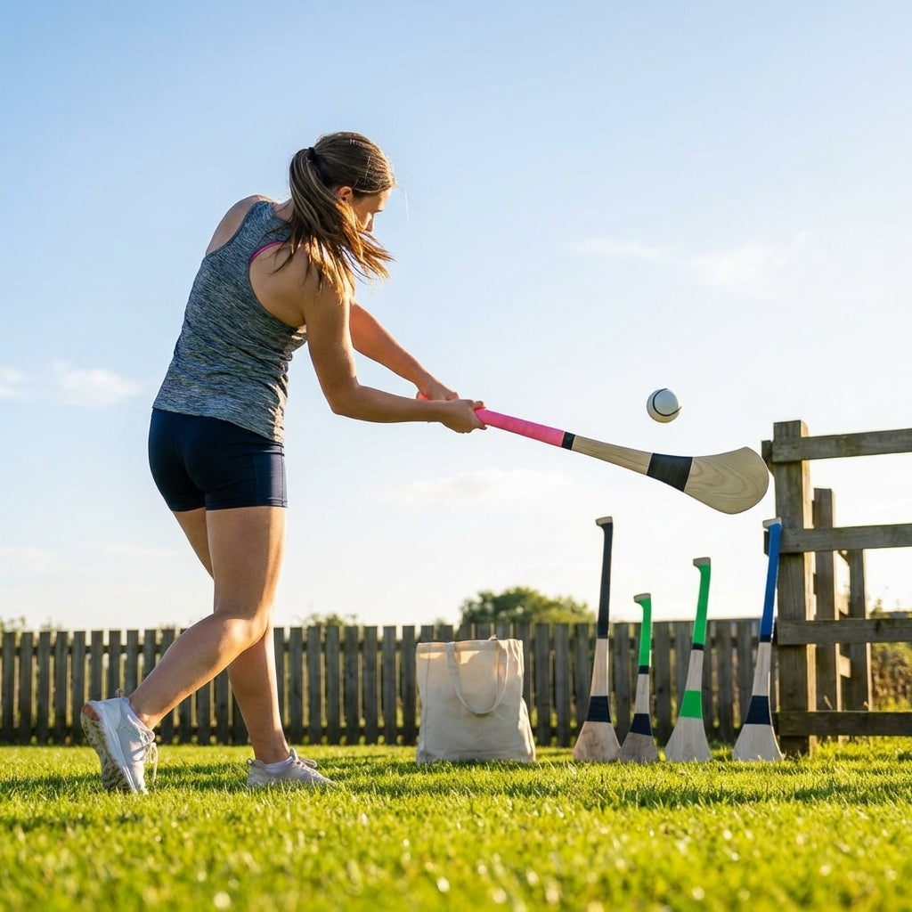 Ash Hurling Stick with custom grip colours, ideal for indoor and outdoor sports