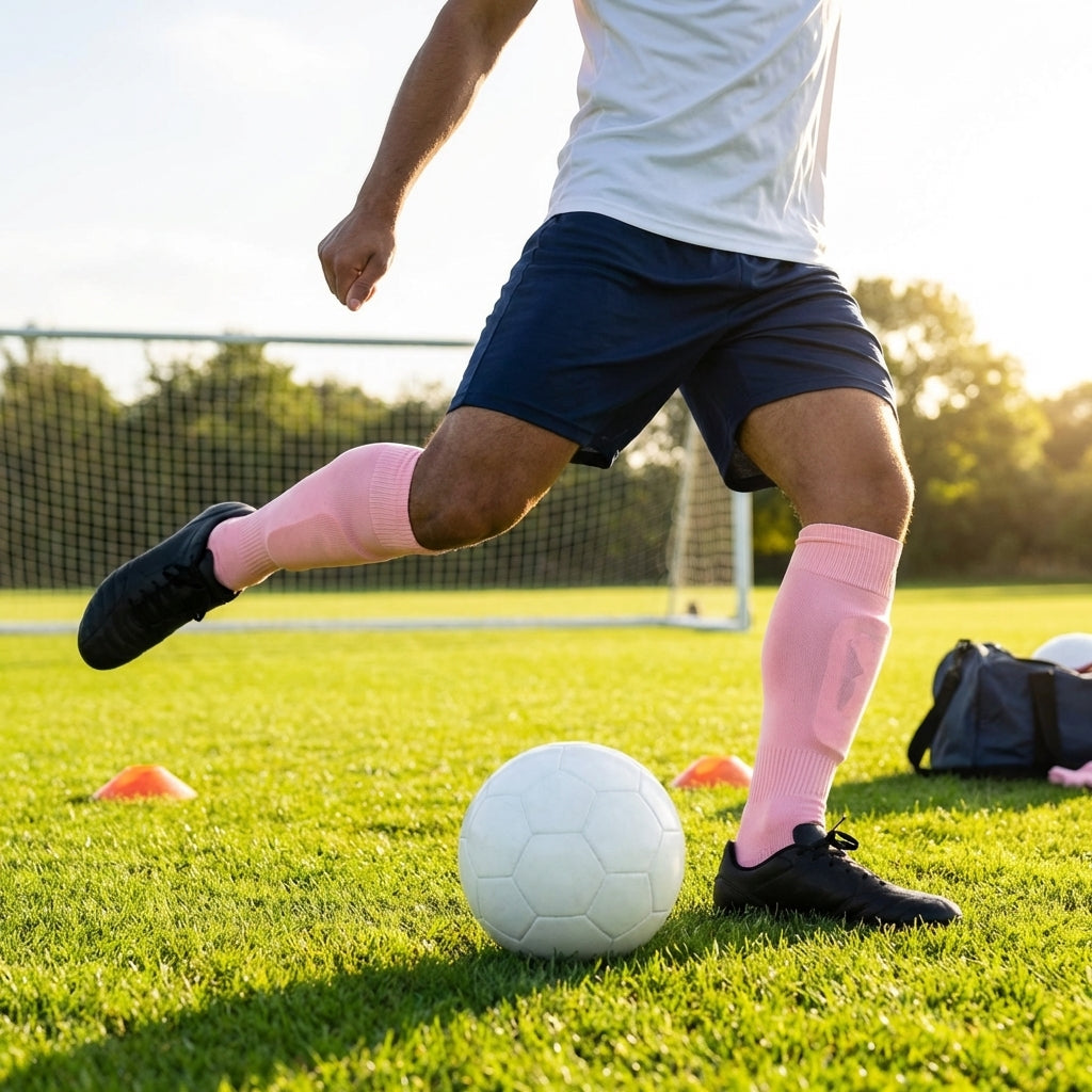Pre-cut football socks in various sizes and colours for enhanced comfort