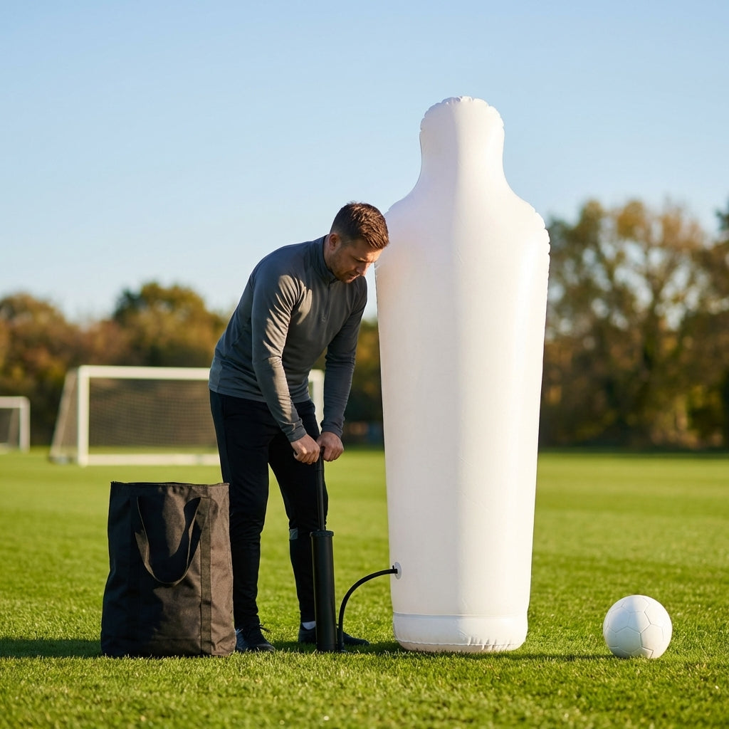 Inflatable football mannequins available in multiple sizes for training use