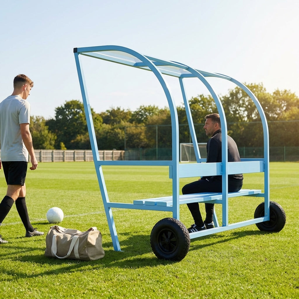 Sports team shelter with aluminium frame and multiple colour options