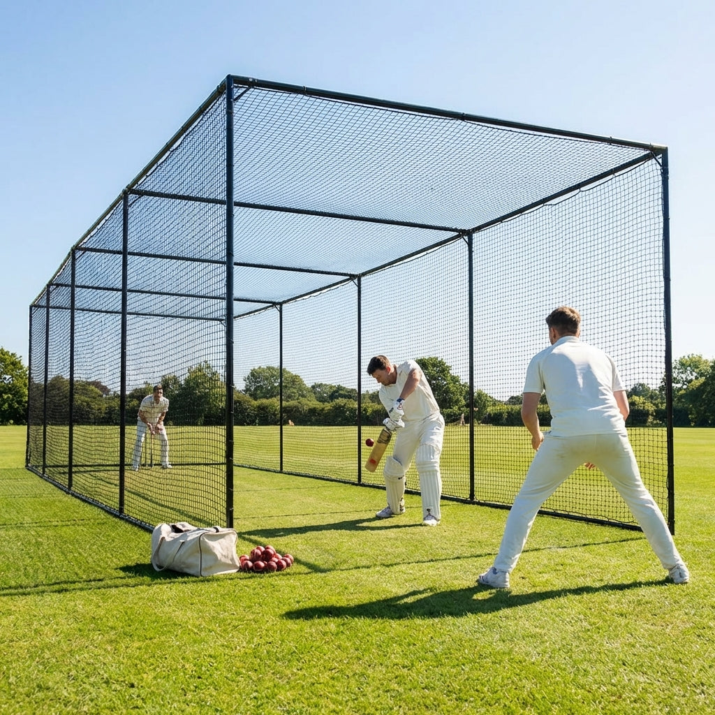 Cricket nets made from HDPE, available in various sizes for indoor and outdoor use