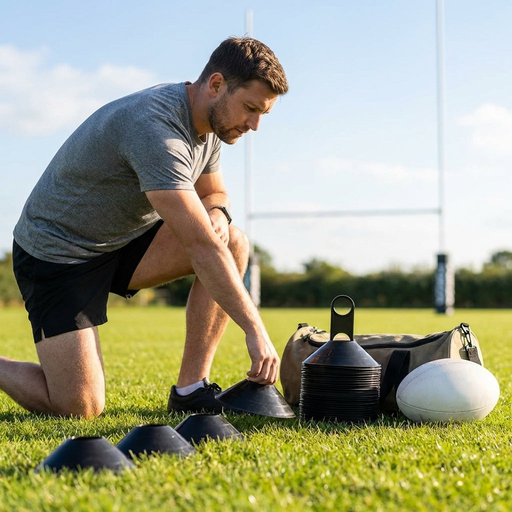 Rugby Training Marker Cones in multiple colours with cone stand