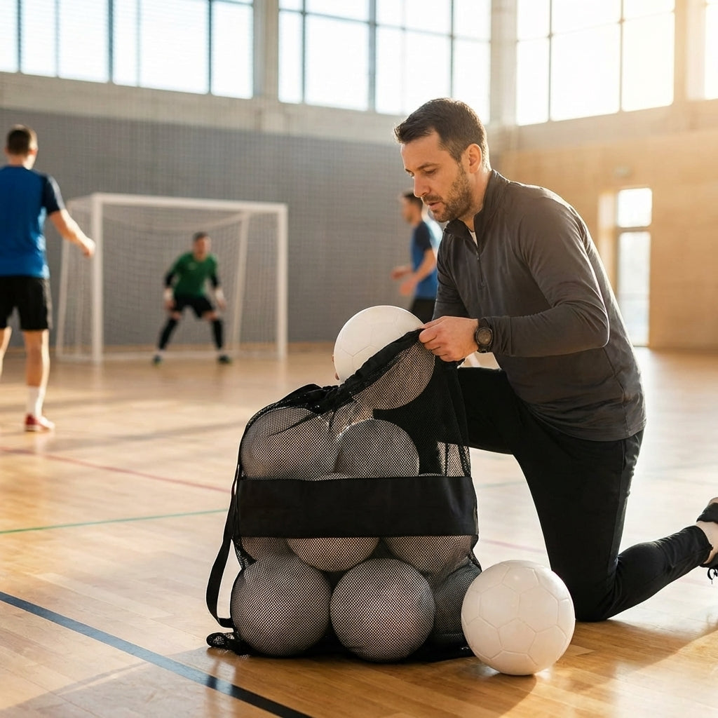 Football carry bag with 12 footballs, durable mesh