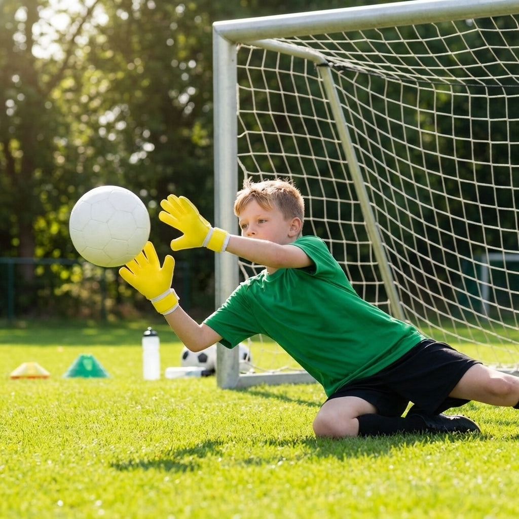 Goalkeeper gloves in various sizes and colours with EVA Foam and latex palm