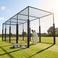 Mobile cricket cage with galvanised steel frame and netting