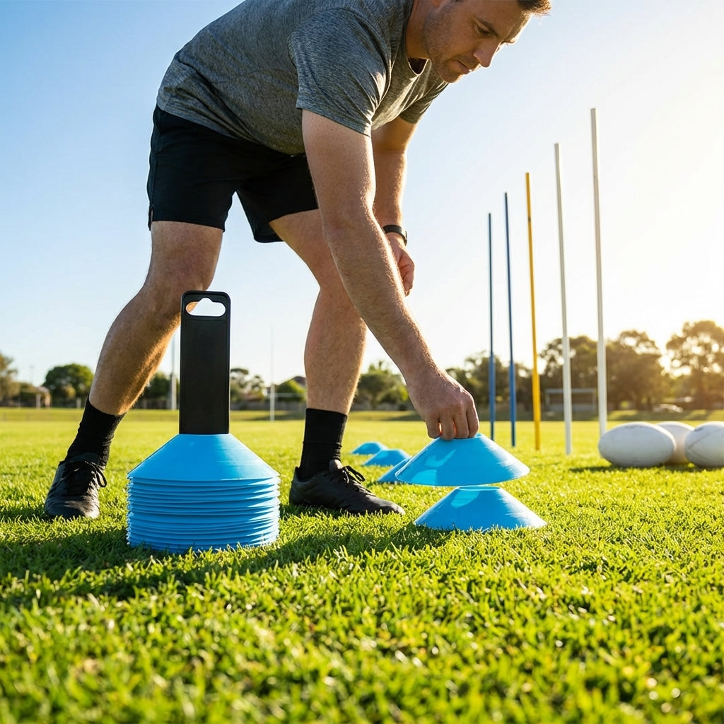 Colourful training marker cones for sports fields