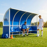 Heavy duty aluminium team shelter with moulded seats